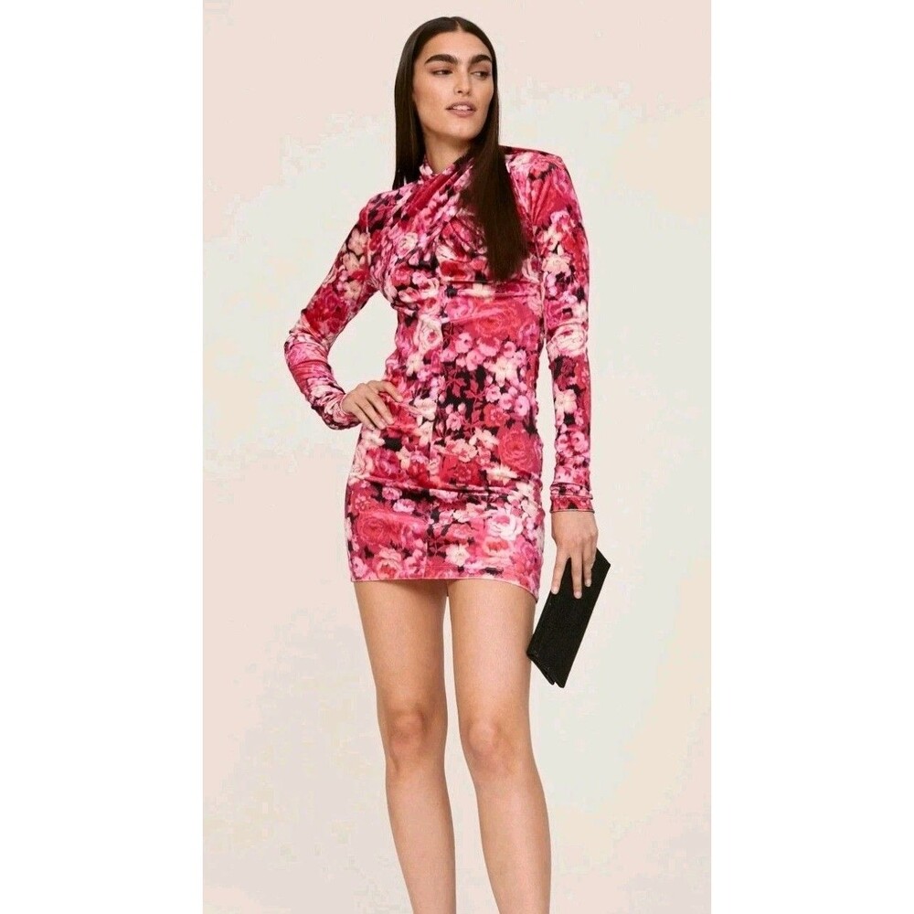 The Andamane Kiki Mini Dress Women US 6 Pink Floral Open Back Long Sleeve Italy